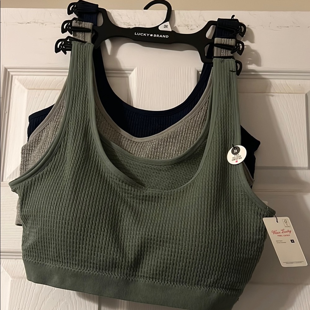 Lucky Brand Women's Ribbed Sports Bra Trio - Sage, Gray, Navy size 3x Comfort